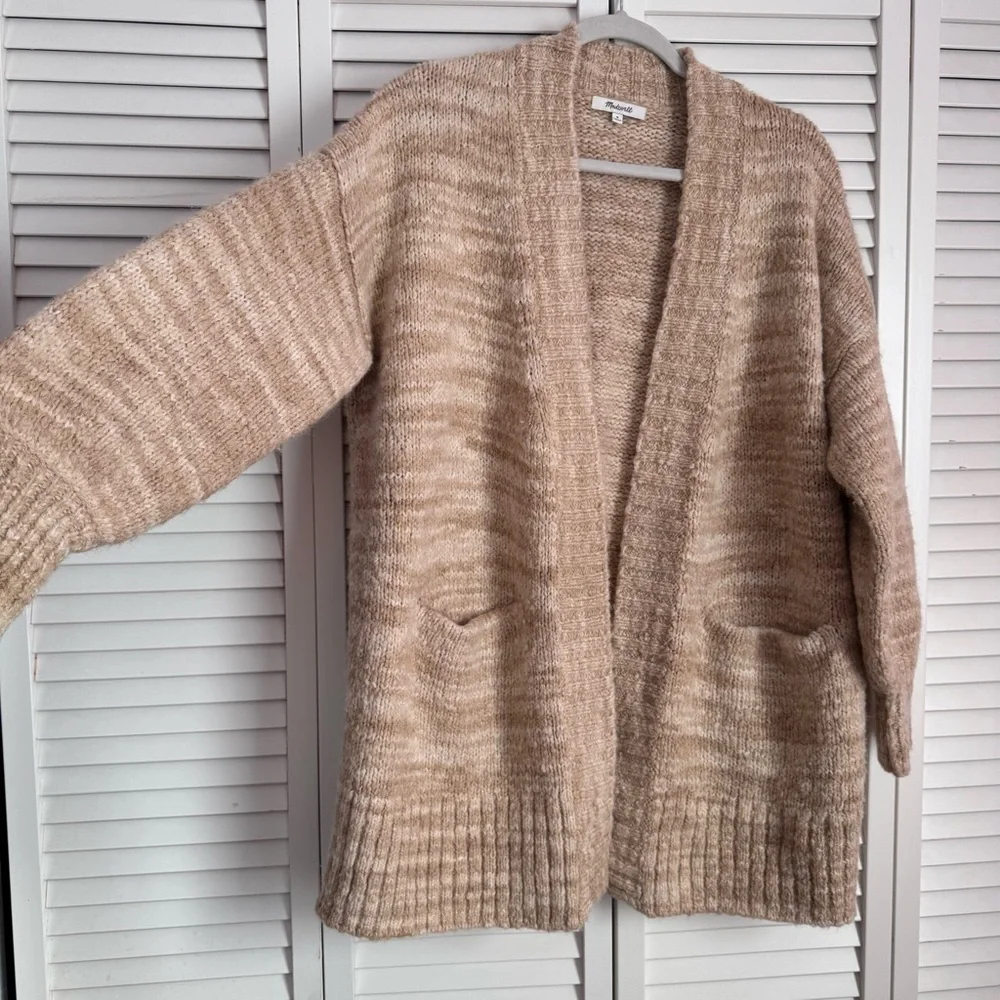 Madewell Wool Space-Dyed Long Oversized Cardigan Sweater Beige Medium